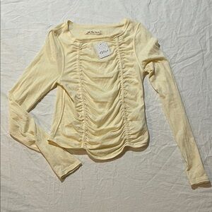 Free People Ivory Cream Ruched Long Sleeve Top